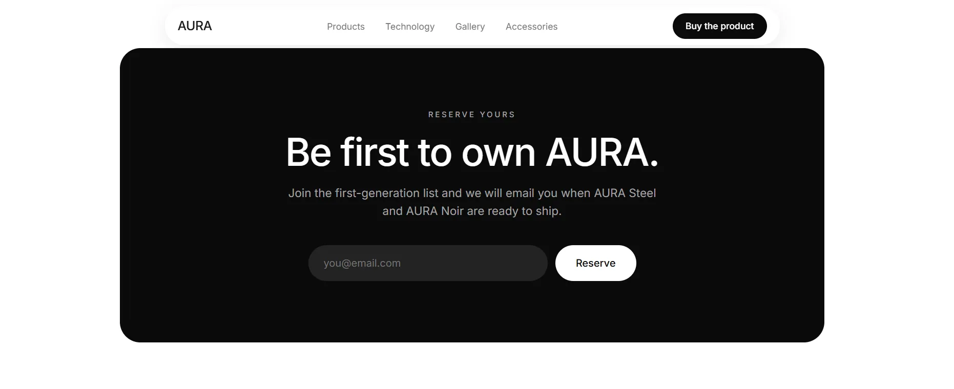 AURA — Smart Mug — A pre-launch reservation flow