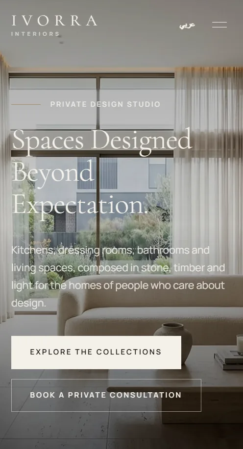 Ivorra Interiors — Luxury Design Studio — A first screen that feels like walking into the room on mobile