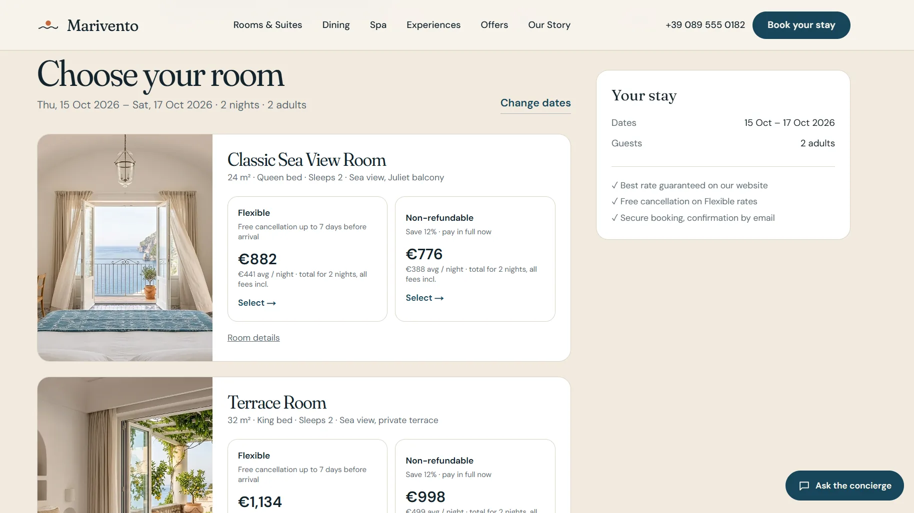 Marivento — Boutique Cliff Hotel — Flexible or non-refundable, side by side