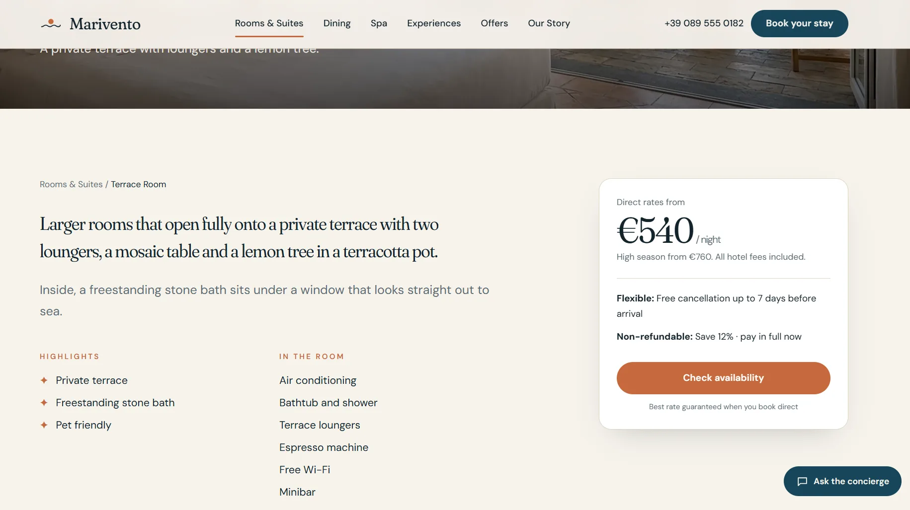Marivento — Boutique Cliff Hotel — Room pages that answer every question