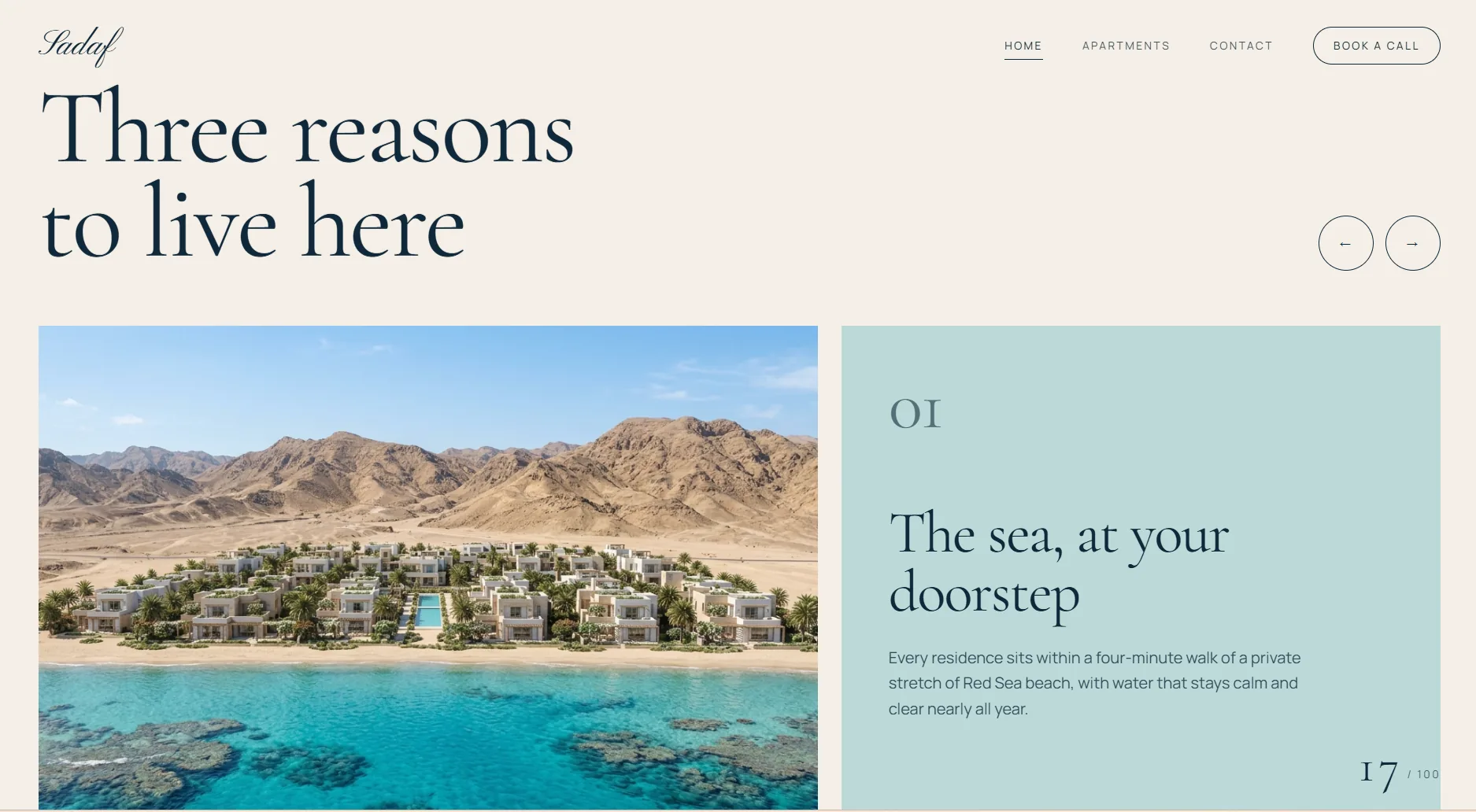 Sadaf — Red Sea Residences — Three reasons to live here, told as a story