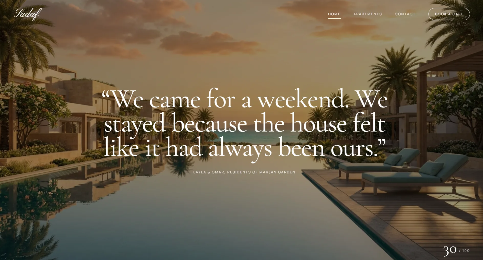 Sadaf — Red Sea Residences — A full-screen moment that slows the visitor down