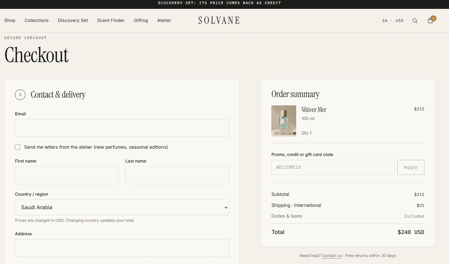 Solvane — Niche Perfume Store — A calm, global checkout
